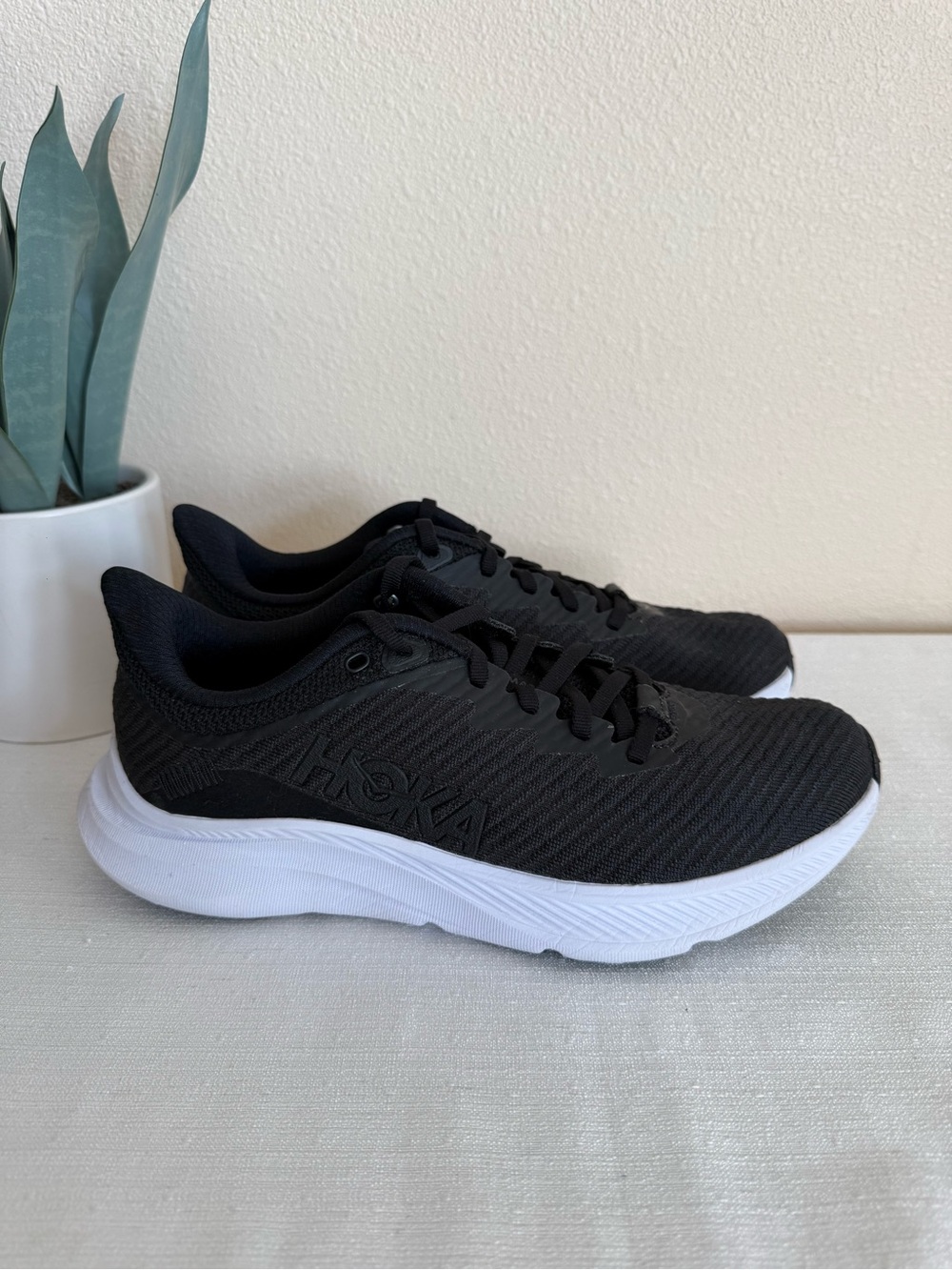 HOKA Solimar Black and White Men’s Athletic Running Shoes